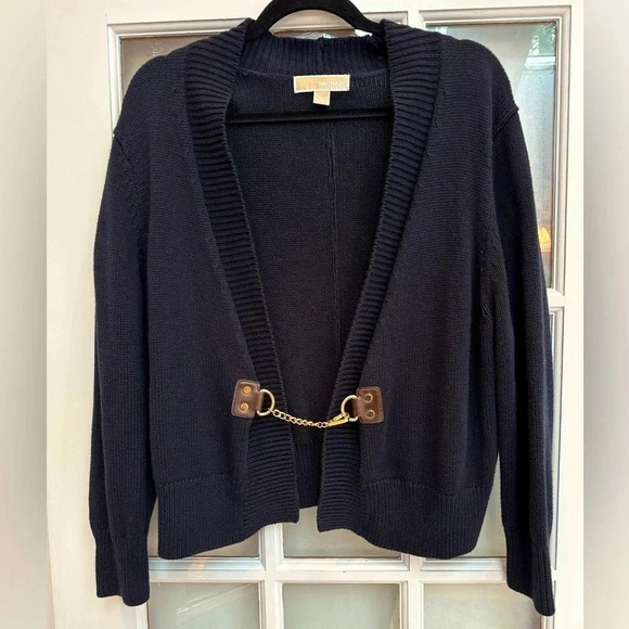 MICHAEL Michael Kors Dark Navy Cardigan Sweater Gold Clasp Closure Size XL - Picture 10 of 10